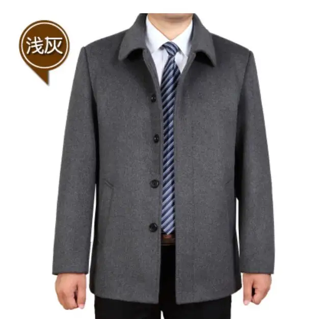S-4XL, зимний мужской коммерческий кашемировый плащ, утолщенная шерстяная верхняя одежда, пальто, плюс размер, термальный Тренч выше колена - Цвет: light gray