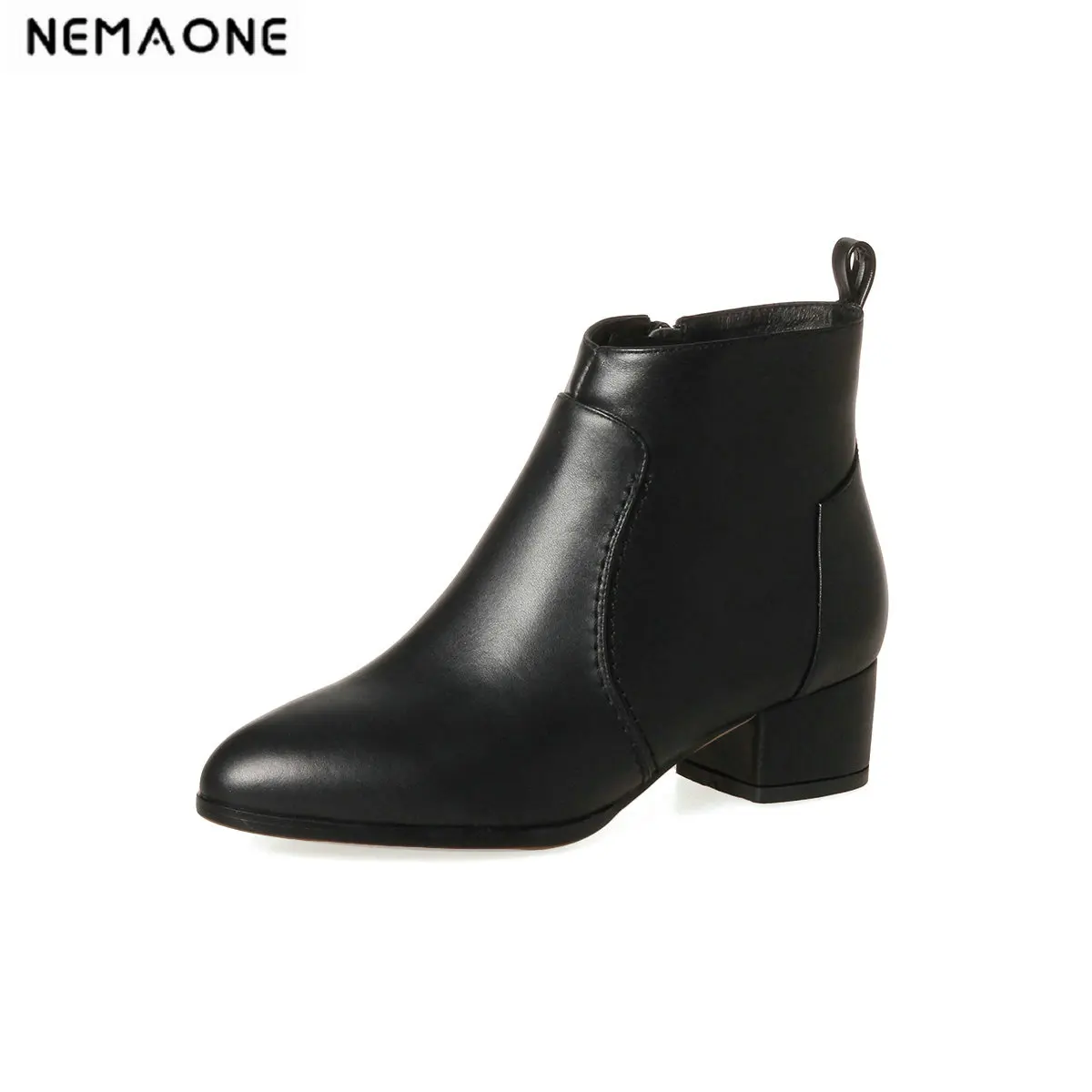 

NEMAONE cow leather Women Ankle Boots med heels Autumn Winter Ladies dress work Shoes Woman Brand Basic Boots size 41 42 43