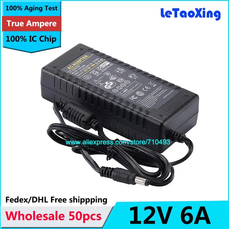 50 шт. AC DC 12V 6A адаптер питания трансформатор для 5050/3528 Светодиодные полосы света с
