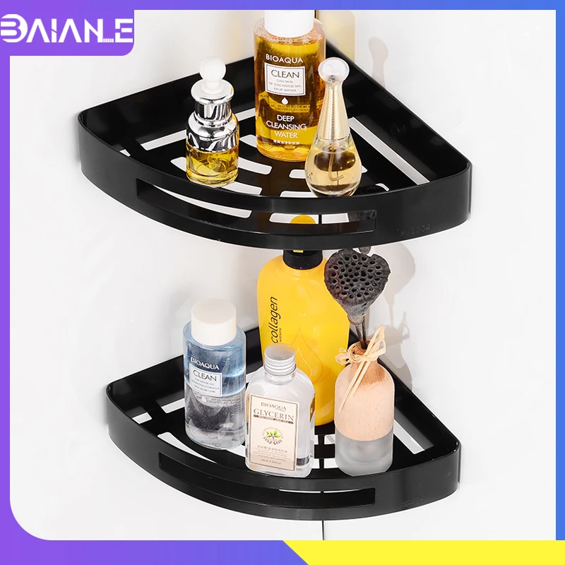 

Bathroom Shelf Black Stainless Steel Corner Storage Holder Shelves Bathroom Wall Mounted Shower Rack Shampoo Holder Organizer