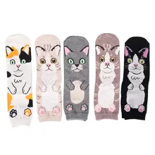 Брендовые носки, женские хлопковые милые носки с рисунками животных, котов, лап в горошек, US7-9, Веселые носки для женщин