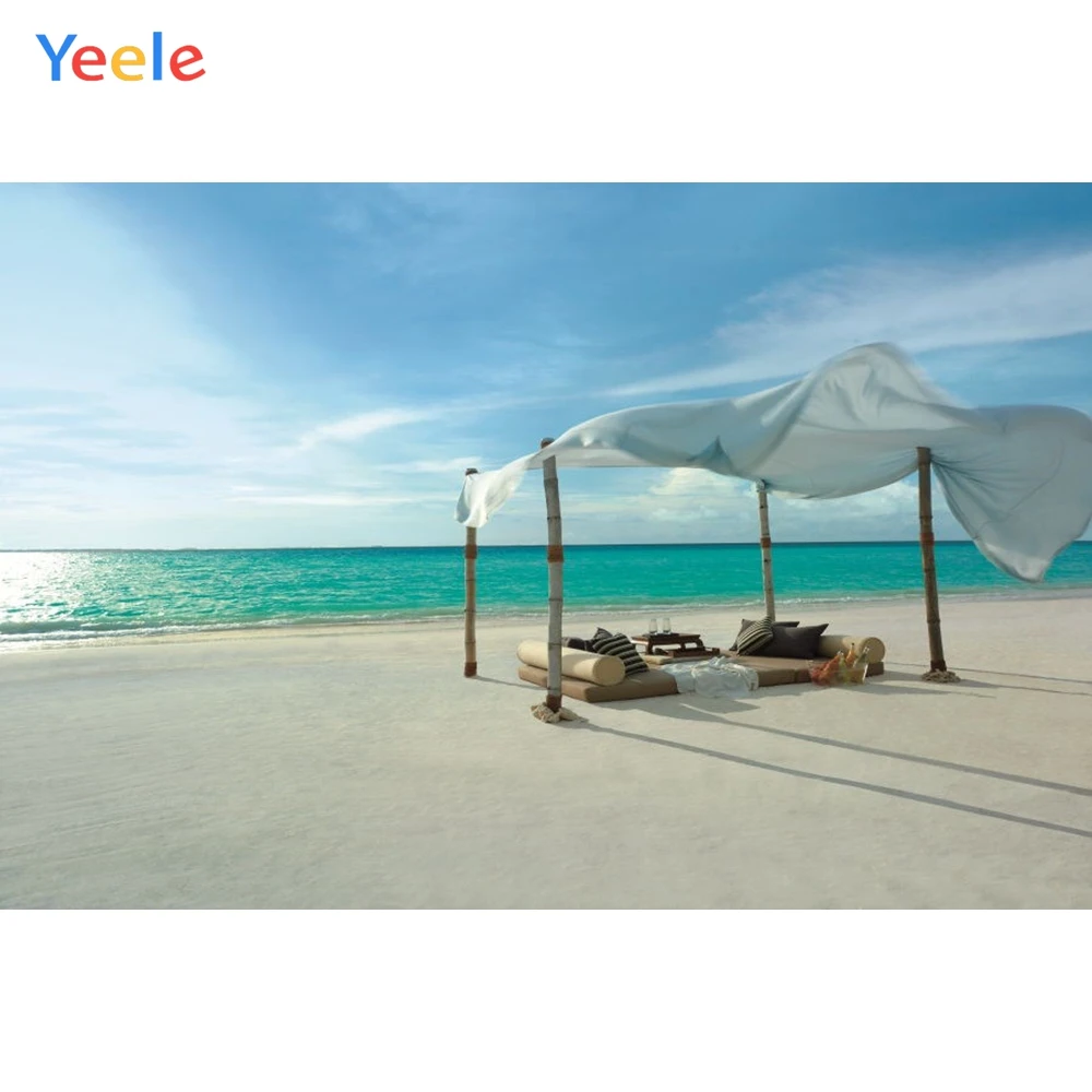 

Yeele Seaside Bed Backdrops Wedding Dress Photography Tent For Photo Studio Beach Scenery Customized Photographic Backgrounds