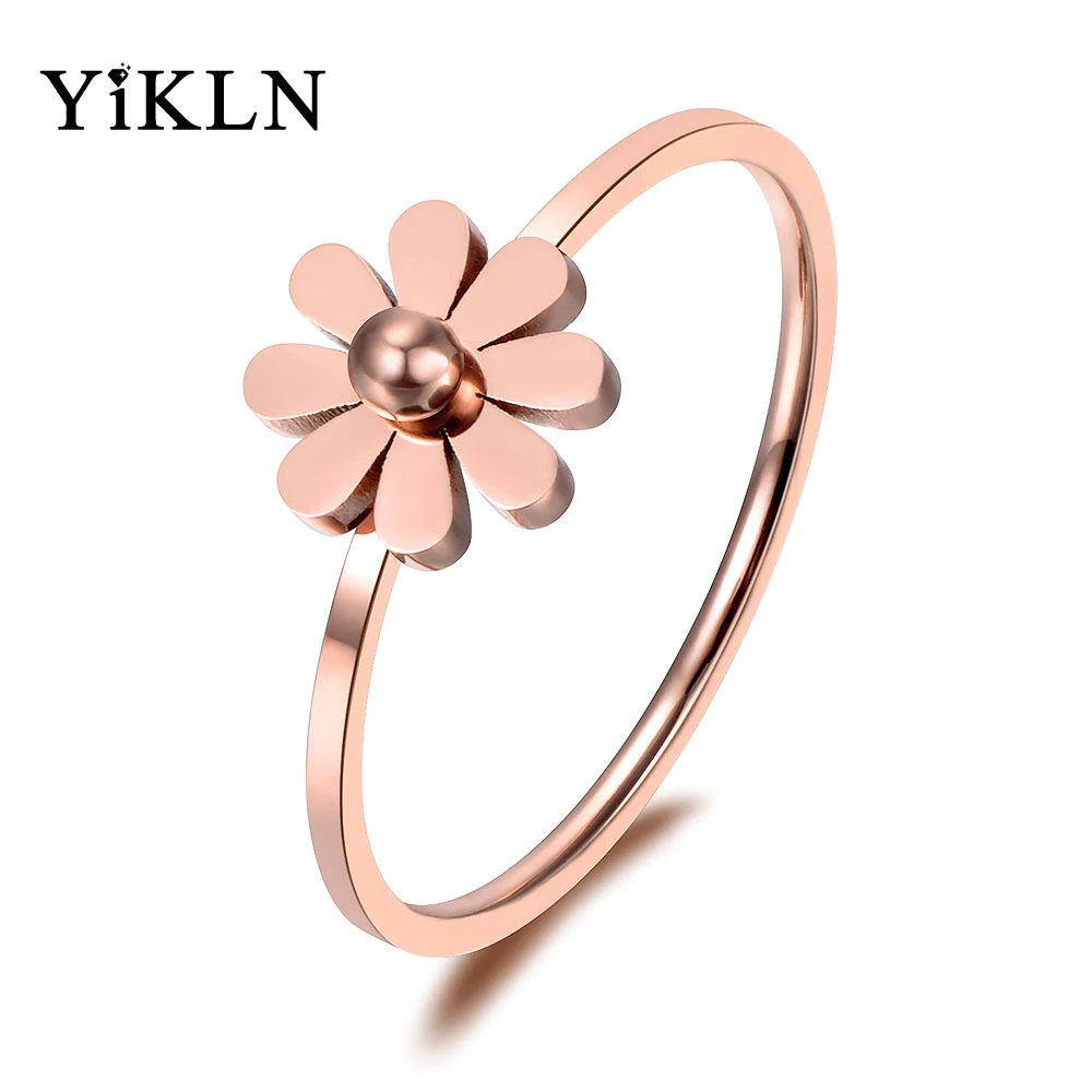 

YiKLN OL Style Simple Daisy Ring Stainless Steel Jewelry Rose Gold Color Cute Style For Girl Christmas/New Year Gift YR18138
