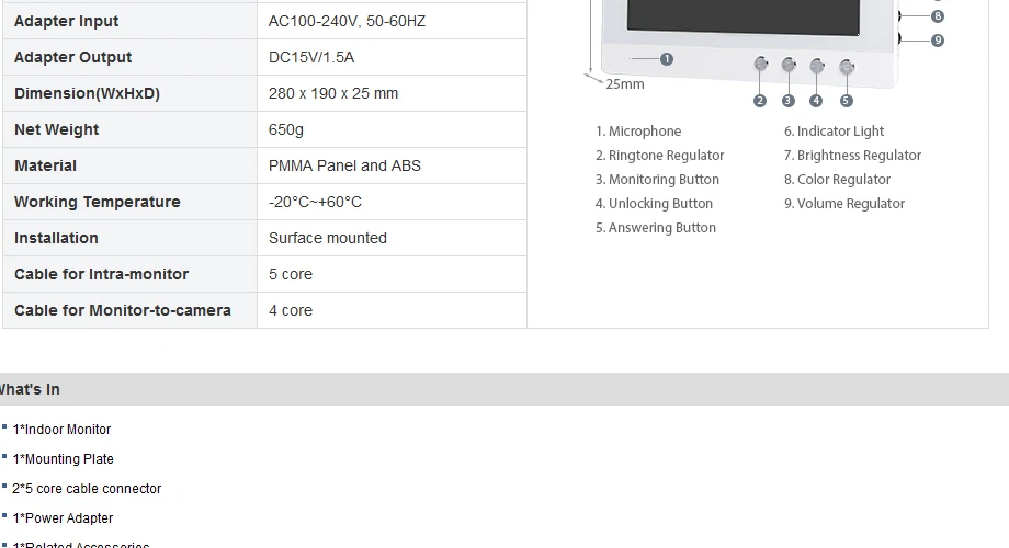 HOMSECUR XM101-W 10," TFT lcd внутренний монитор для системы видеодомофона