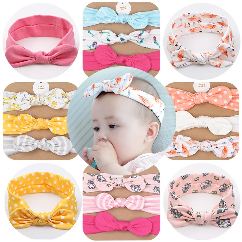 3pc Korea High Quality Handmade Cotton Rabbit Elastic Headband Hair Head Band Bows Accessories Children Ornaments Turban | Мать и ребенок