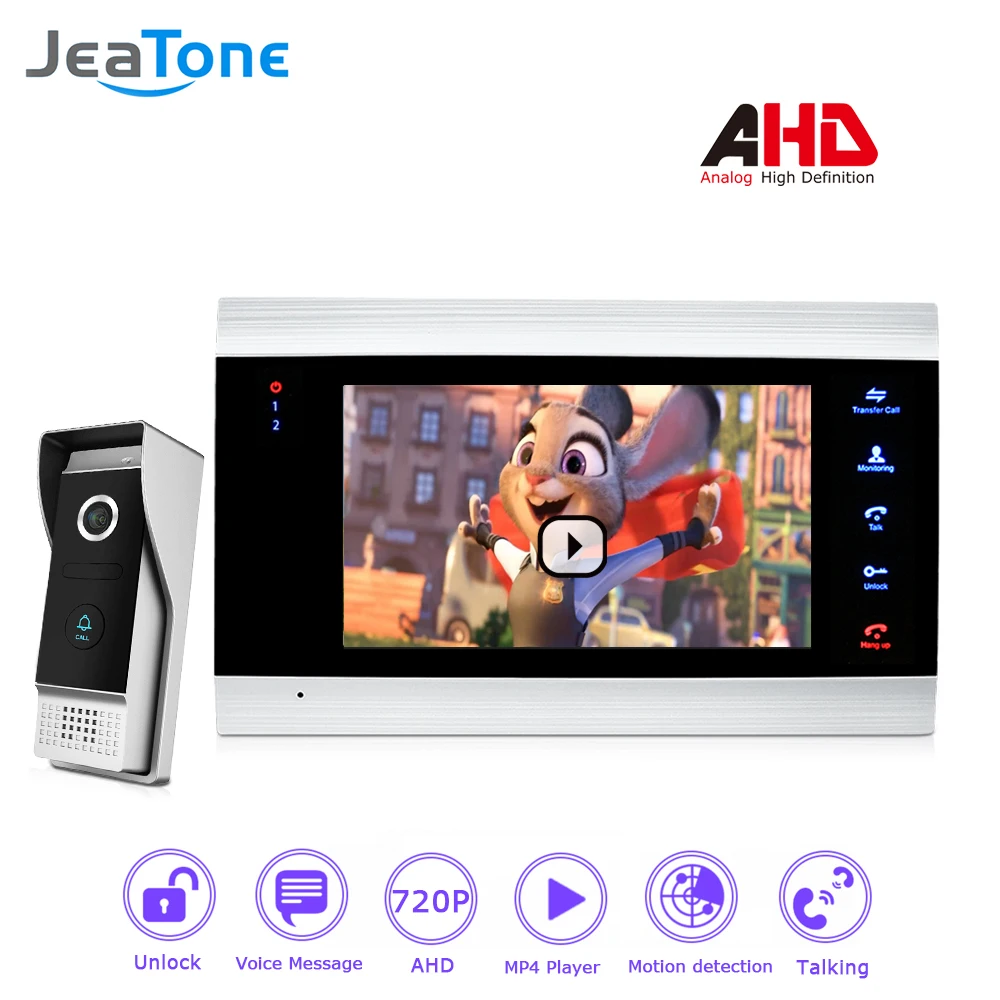 

720P/AHD Intercom 4 Wired 7'' Video Door Phone DoorBell Door Speaker Security System Voice message/Motion Detection/MP4 Player