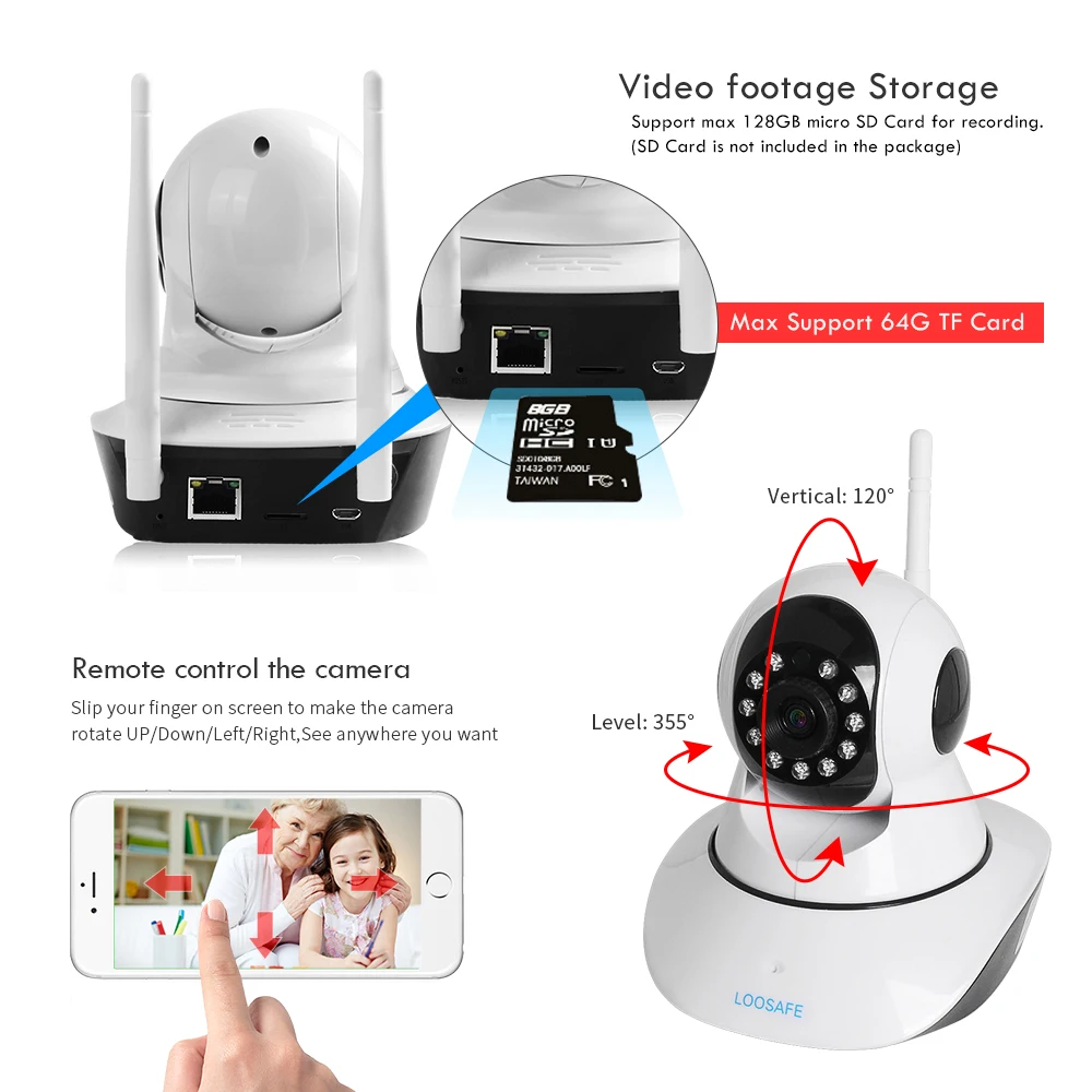 LOOSAFE, HD 720P, беспроводная IP Camera, WI-FI, Onvif, видео наблюдение, тревога, система безопасности, сеть, домашняя IP камера с ночной съемкой