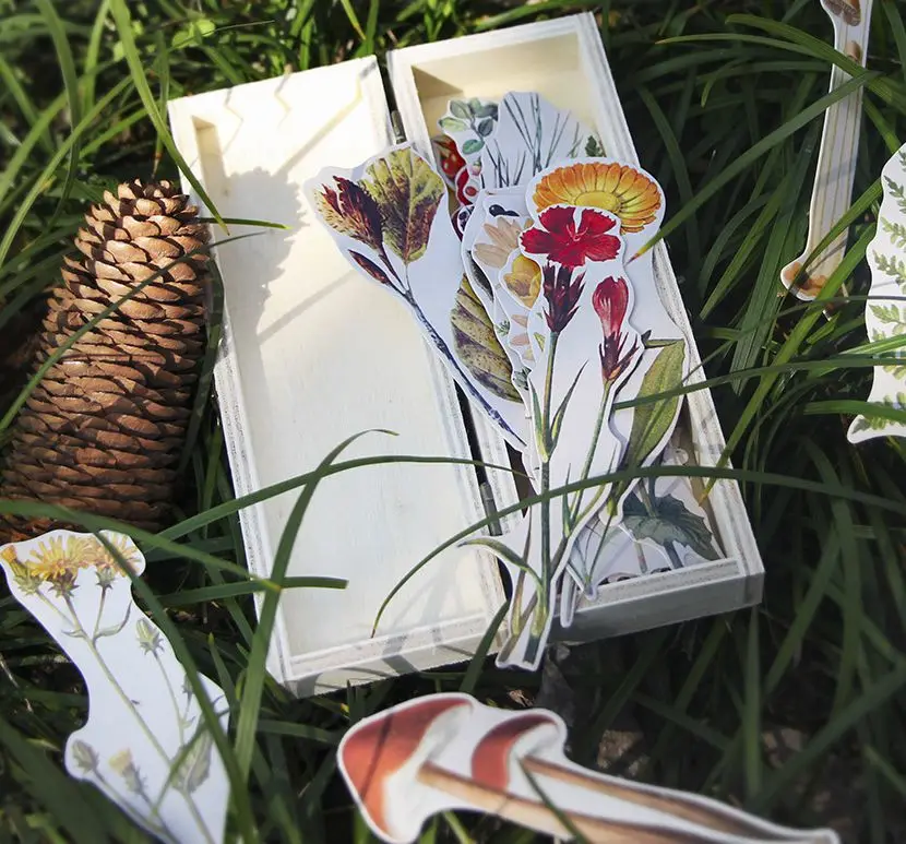 

Natural Flowers Paper Bookmarks 12*4cm Wooden Box Pack 30pcs 2018 School Office Supplies Girls Gift