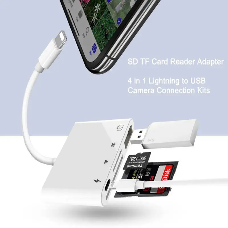

Card Reader Lightning 4 in 1 SD/TF Card Camera Connection Kits for Lightning to USB Camera Reader OTG Cable Adapter