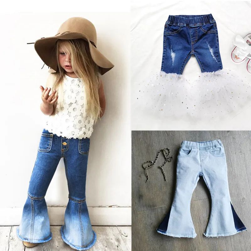 Girls bell-bottomed pants new autumn elastic waist children trousers outfits baby costume fashion kids clothes vintage jeans