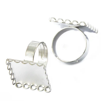 

Fashion Adjustable Square Blank Cabochon Bezel Base Setting DIY Ring Silver Color