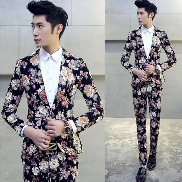 Mens Flower Tuxedo Floral Print Suit (Jacket + Pant) Dress Party ...