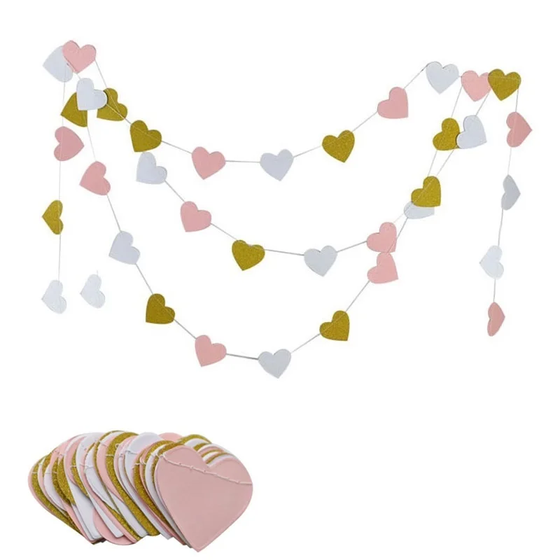 Бумажные гирлянды в форме сердца, 3 м, цветные гирлянды для свадебных баннеров, Висячие бумажные гирлянды в форме сердца, украшение для душевой комнаты