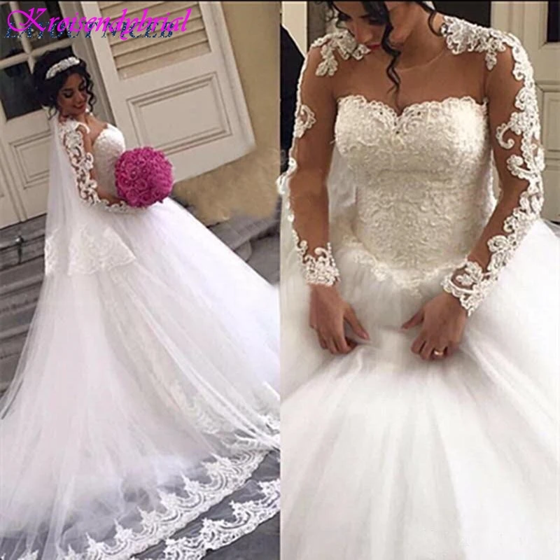 

QFS028 Vestidos De Noiva Romantic Vintage Lace Wedding Dresses robe de mariage Custom Made Long Sleeves Dresses Bridal 2019