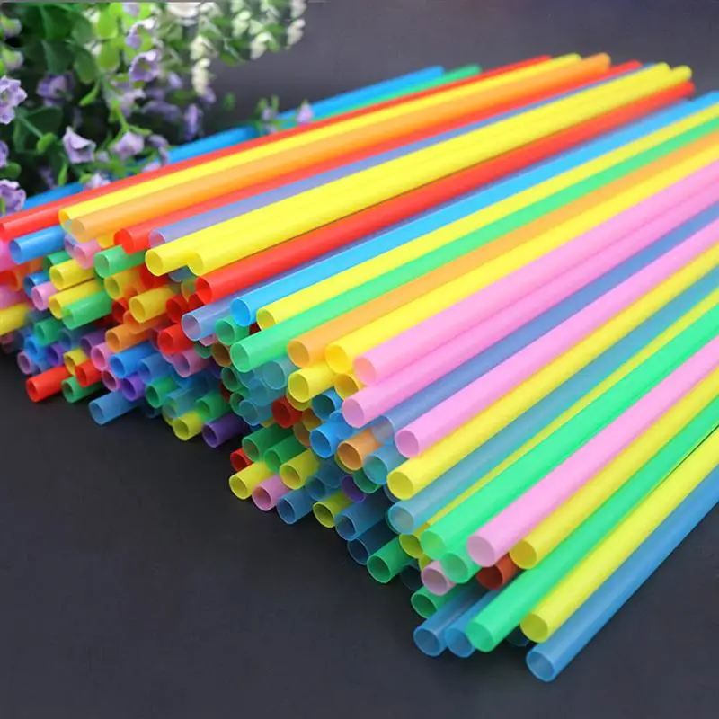 200 шт пластиковые одноразовые трубочки с плоским ртом и прямыми соломинками для