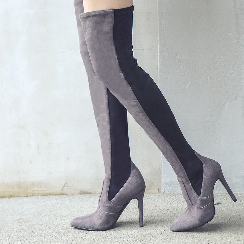

New Spring Fashion Women Boots Sexy High Heels Over The Knee Boots Black Suede Leather Ladies Shoes Woman Thigh High Boots