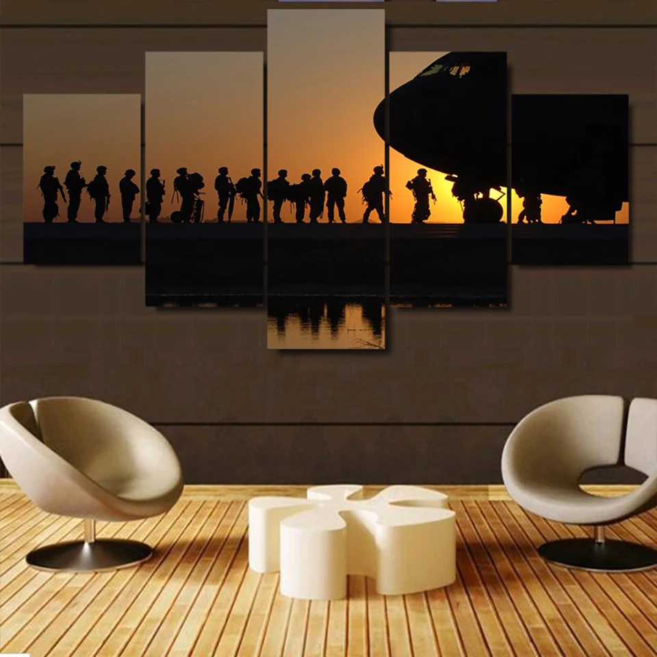 Living Room HD Printed Modern Wall Art Painting 5 Panel Sunset Soldier Modular Decoration Posters Picture On Canvas Home Frame | Дом и сад
