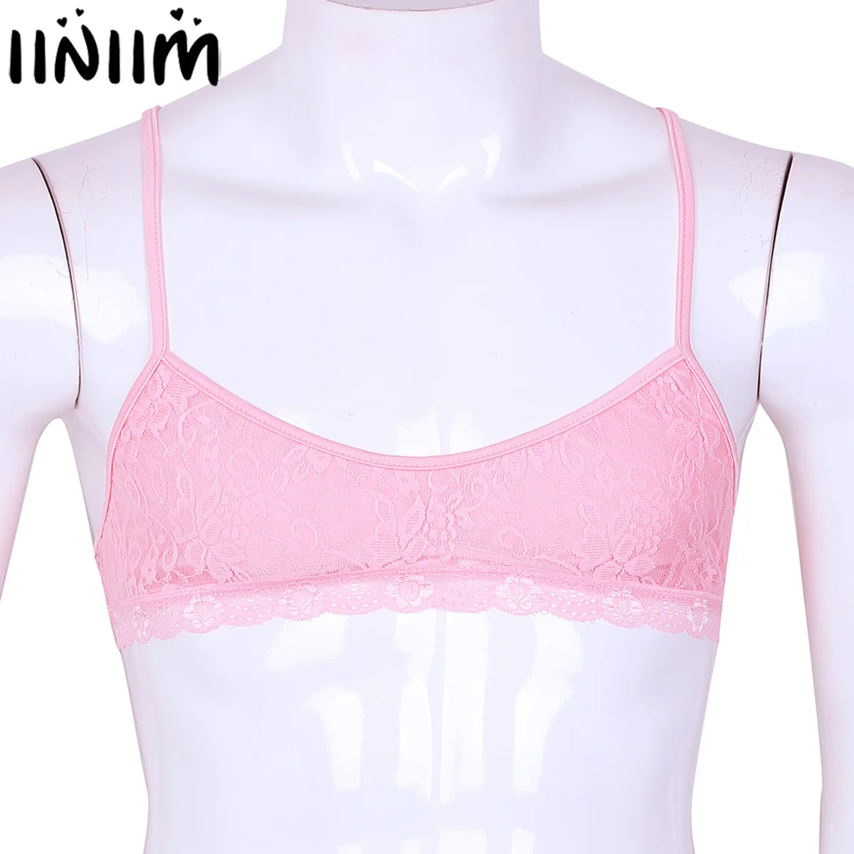 

iiniim Mens Sissy Lingerie Underwear Floral Lace Spaghetti Straps Wire-free No Padded Bra Tops Bralette Sissy Gay Bra Top