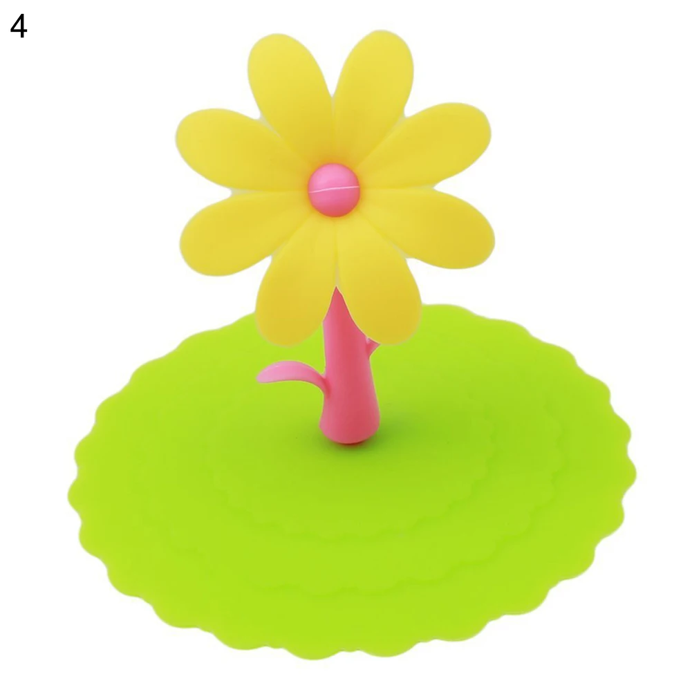 1Pc Silicone Cup Cover Cute Dustproof Reusable Silicone Cartoon Flower Mug Cup Bow Cover Lid Cap Kitchen Tool Cup Lid