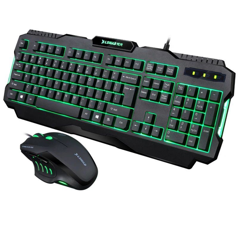 Black White 104 key Ergonomic USB Wired Gaming Keyboard and mouse combo