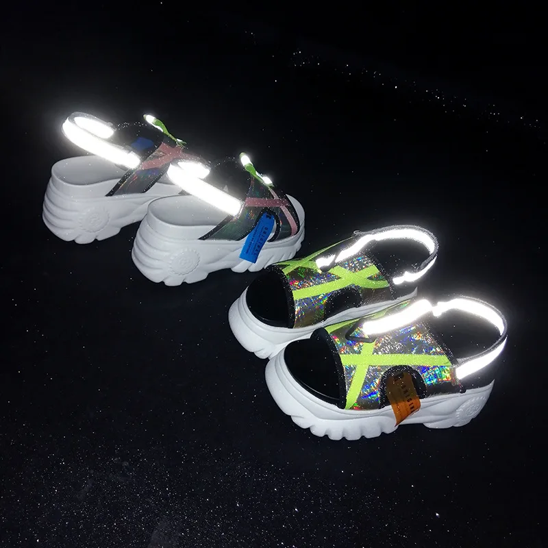 Reflective Shoes Women Chunky Sandals Platform sandalias mujer Summer New Brand Lady White footware Increased chaussures femme Reflective Shoes Women Chunky Sandals Platform sandalias mujer Summer New Brand Lady White footware Increased chaussures femme