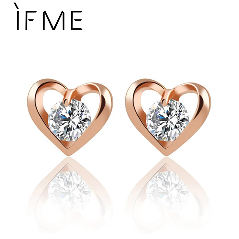 

IF Romantic Flower Heart Crystal Stud Earrings Alloy Silver Color Design Zircon Earrings Fashion Jewelry For Women