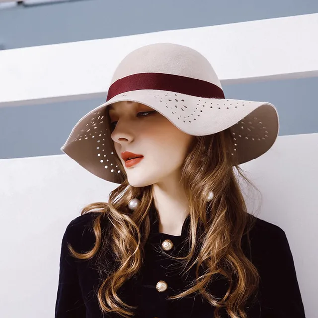 Fibonacci 2017 New High Quality Fedoras Wool Felt Female Hat Big Brim