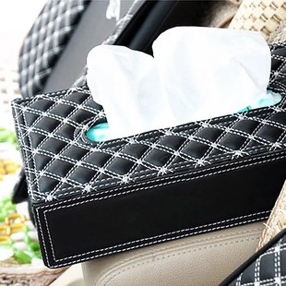 PU Leather Rectangular Car Tissue Box Napkin Holder Cover Case Tray