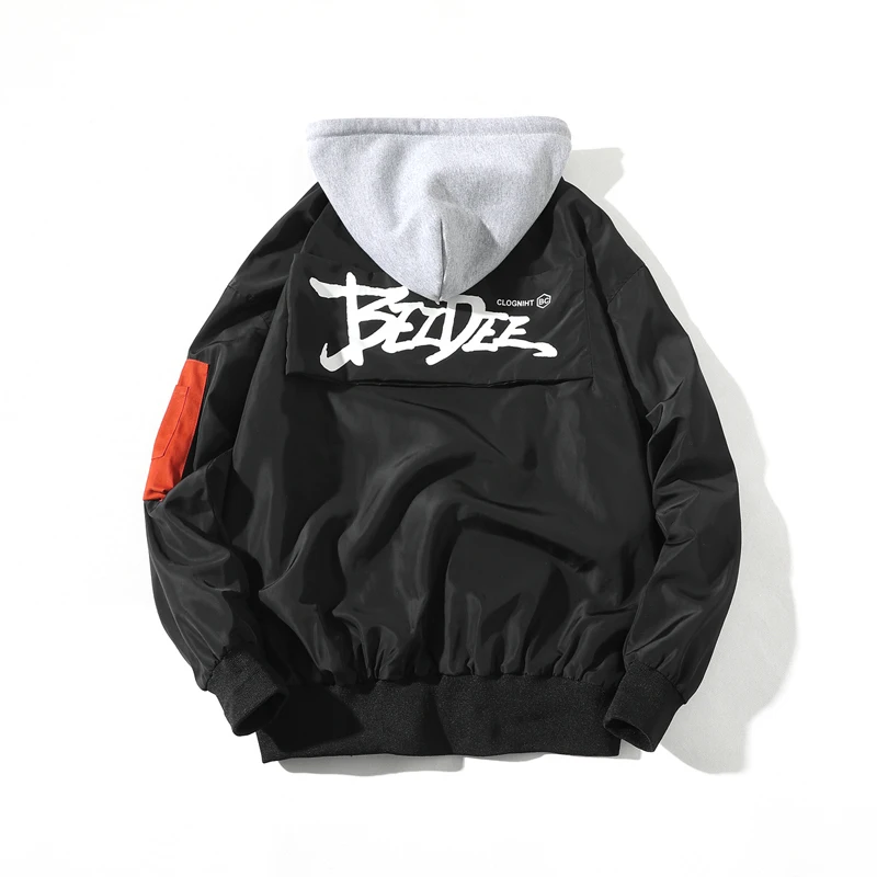 

2019 Men's Fashion Autumn New Pattern The Wind In Hong Printing Even Cap Hit Pornographic Companion Male Jacket Loose Black Tops