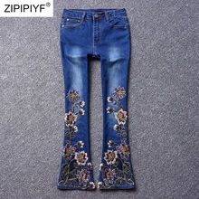 Новые модные женские джинсы Высокая талия штаны бодикон женские Промытые качественные Цветочные Вышивка модные джинсовые эластичные облегающие джинсы K434