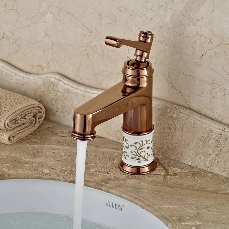 Luxury Rose Golden Bathroom Mixer Faucet Single Handle Basin Vessel Sink Faucet with Hot Cold Water