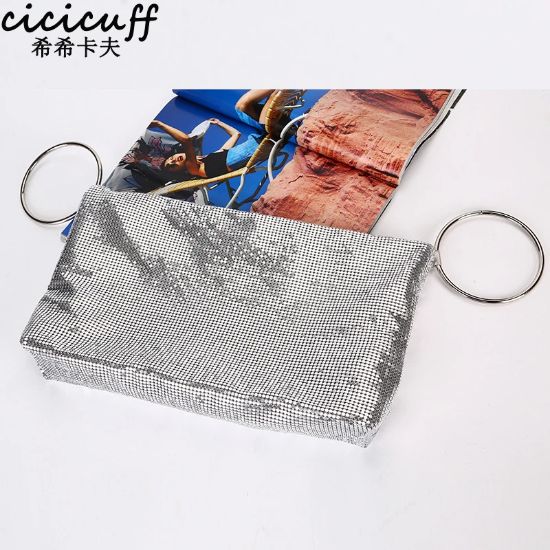 

CICICUFF Fashion New Fashion Casual Sequins Evening Bag Women In Hand Bags Metal Ring Soft Clutch Gold Tote Pouch High Quality