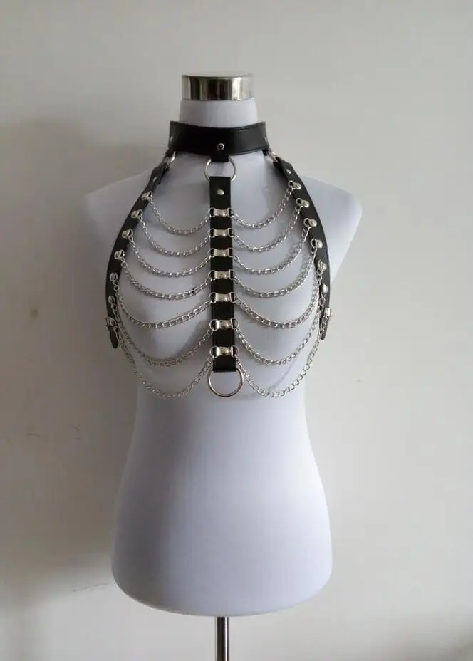 

Leather Harness Bondage Beach Chain Collar Goth Choker Shoulder Necklace Jewelry Accessories Erotic Lingerie Wear