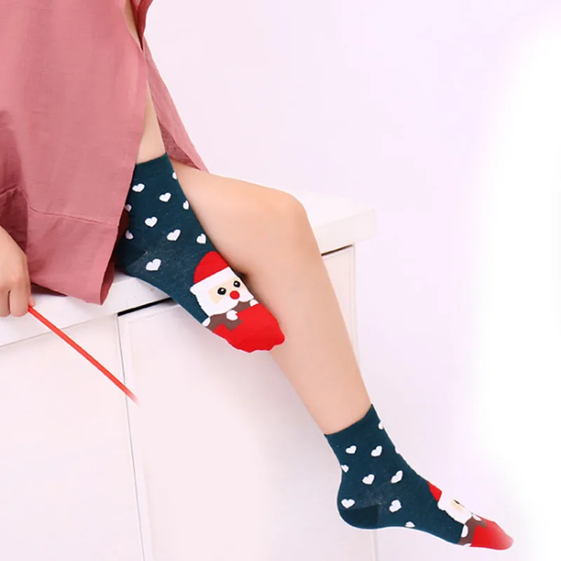 Лидер продаж, носки для девочек с рисунком кота, собаки Санта Клауса, Зимние Теплые повседневные Модные 80% Хлопковые женские милые носки средней длины