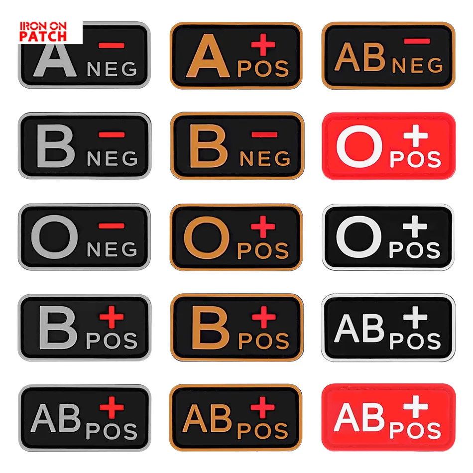 

3D PVC A+ B+ AB+ O+ Positive POS A- B- AB- O- Negative NEG Blood Type Group Patch Tactical Morale Patches Military Rubber Badges