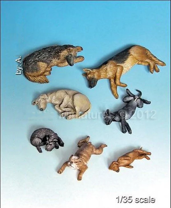 Assembly Unpainted  Scale 1/35 the Animal Set #  Dogs Puppies     Historical toy Resin Model Miniature Kit