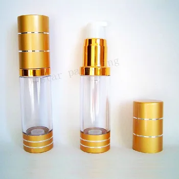 

20pcs 15ml golden empty cosmetic airless container pump for skin care cream packaging,15g airless cosmetic travel bottles