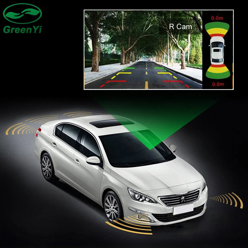 GreenYi 2 видео вход автомобильная система датчиков для парковки, двухканальный для фронтальной и задней камеры монитор dvd-плеер с 8 датчиками s