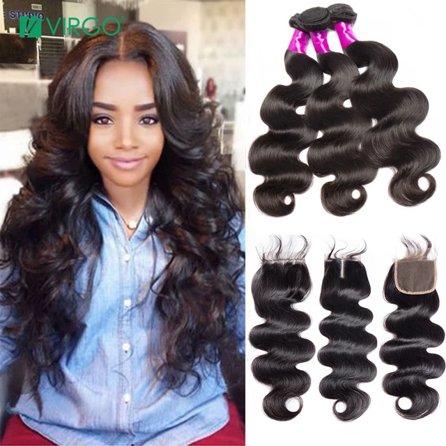 Special Price Brazilian Body Wave With Closure 3 Bundles Hair Weave Virgo Human Hair Bundles With Closure Non Remy Hair Extensions