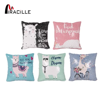 

Miracille Alpaca Reversible Sequin Pillowcase Color Change Llama Printed Home Decorative Throw Pillow Cushion Covers For Sofa
