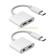 2 в 1 быстрая зарядка USB-C до 3,5 мм Адаптер гарнитура Тип-C цифровой аудио кабель конвертер для iPad Macbook google, HTC huawei C26