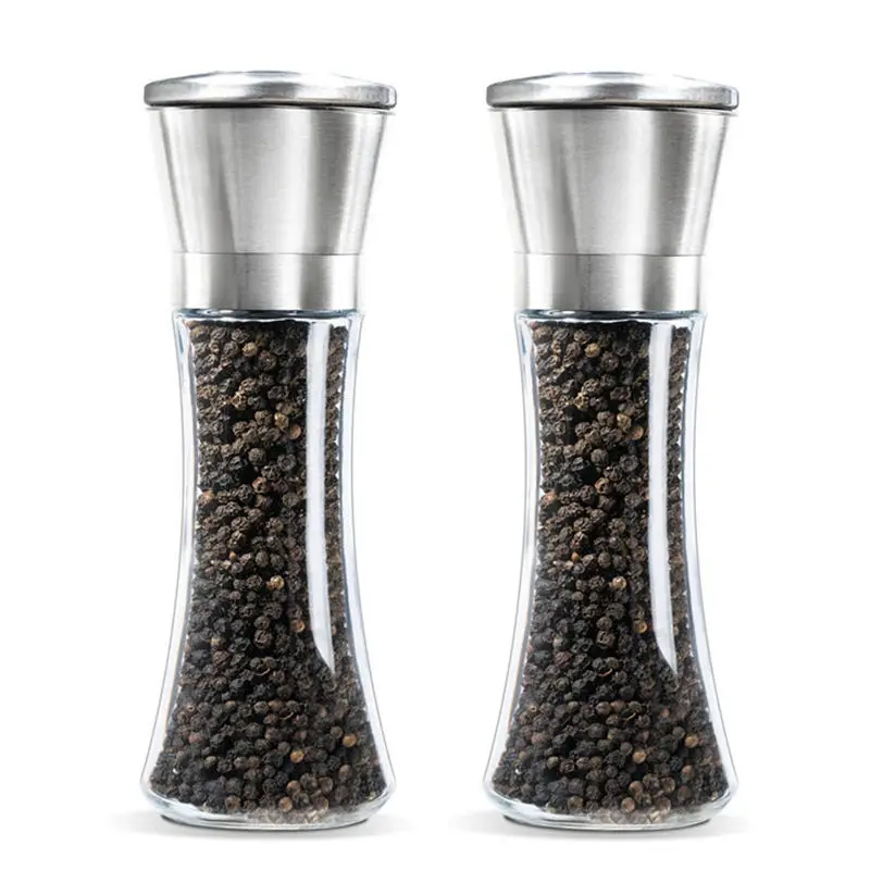 

Goldbaking Premium Stainless Steel Salt and Pepper Grinder Pepper Mill Salt Mill 6 Oz Glass Tall Body Salt Pepper Shakers 2 Pack