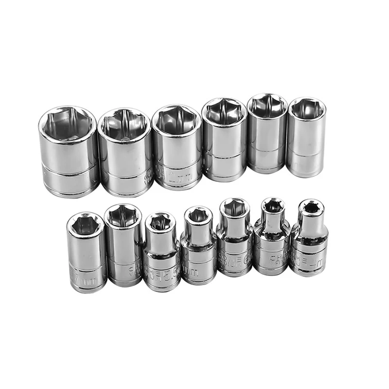 

13PC 1/4 Short Sleeve 4-14 mm Small Fly Outside Hexagonal Sleeve 6.3 mm Casing Head Ratchet Wrench Automotive Repair Tool