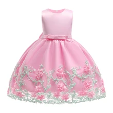 Платья с цветочным узором для девочек; кружевное платье с бантом для принцессы; праздничные платья на свадьбу; одежда для детей; костюм для дня рождения; детская одежда