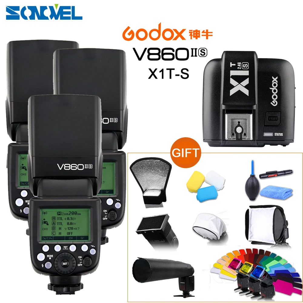 Бесплатная доставка DHL! 3X Godox V860II S TTL 2 4G GN60 Беспроводная литий ионная Вспышка Speedlite