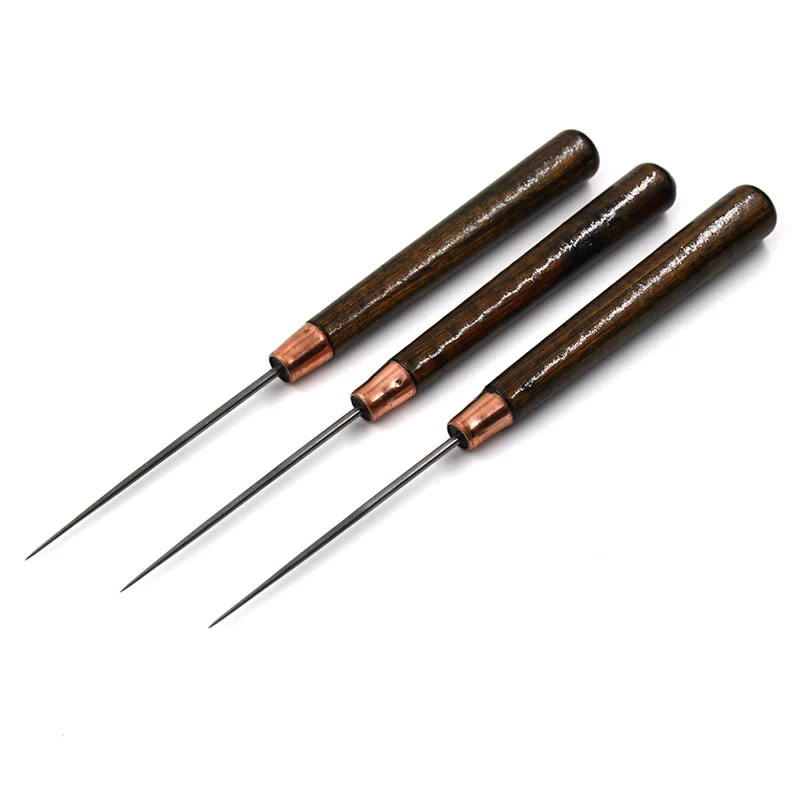 1pcs Slender Bark Color Handle Awl Leather Straight Awls Hole Puncher Drills Sewing Lines Pick Awls Leather Punching Tools