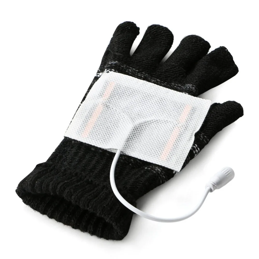 Новые унисекс Зимние перчатки электрический USB теплый нагретый перчатки половина пальца зимние нагревательные вязанные варежки для мужчин женщин черные