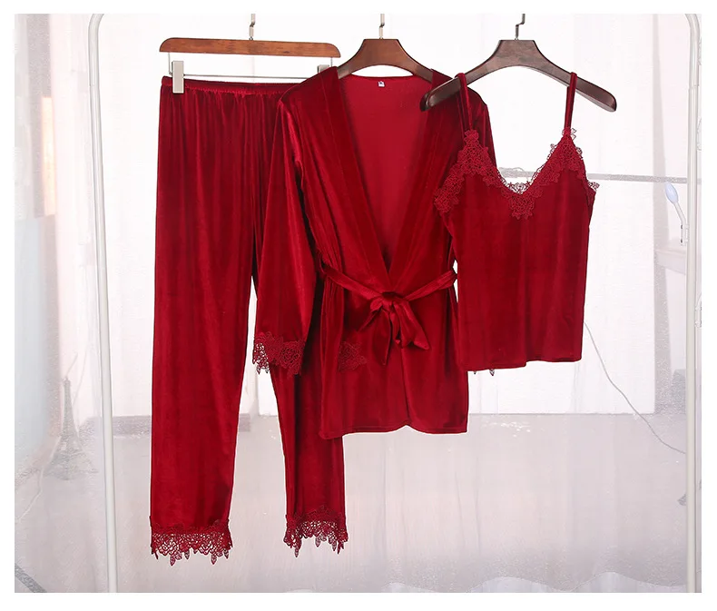 Fdfklak новые винно-Красные сексуальные пижамные комплекты Домашняя одежда женская пижама бархатный пижамный комплект Женская пижама femme