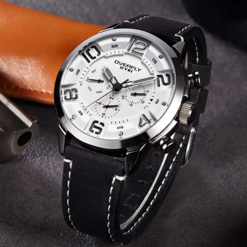 

EYKI Multi-function Watches Men Top Brand Luxury Leather Quartz Watch Luminous Week Date Sport Wrist Watch Men Black reloj hombr