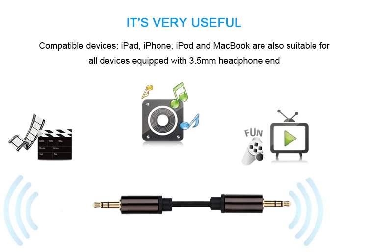 3 10M5M3M aux for iphone7 Cable Male to Female Universal Plated Lossless sound quality Auxiliary Stereo Cord Jack Device 3.5MM